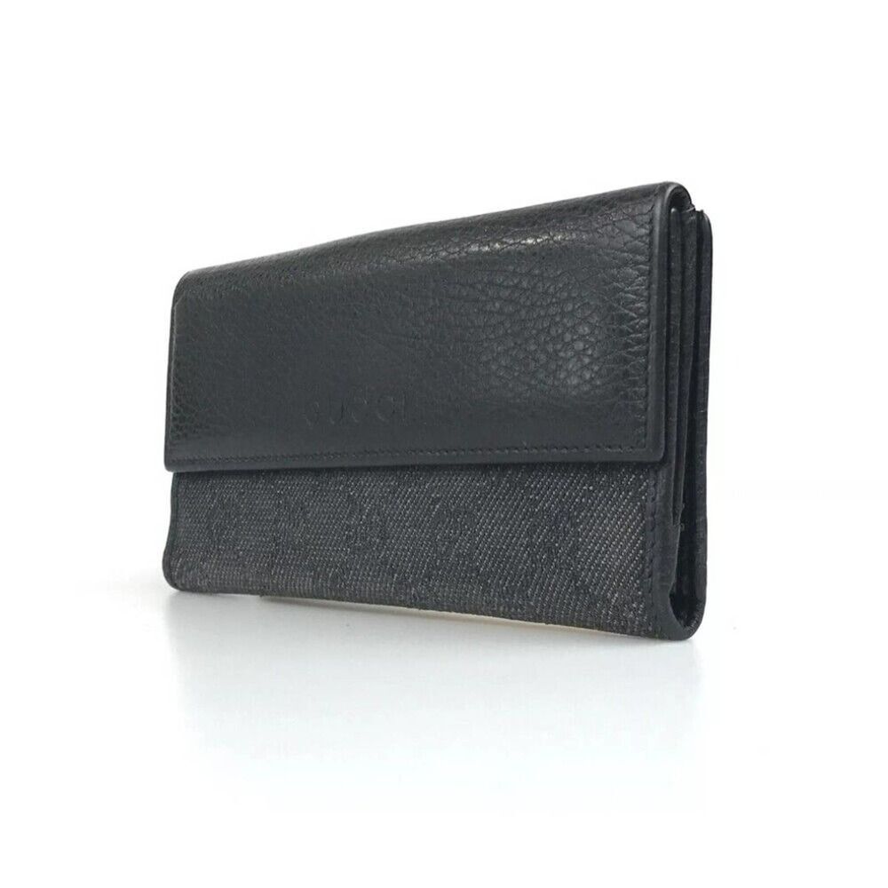 GUCCI WALLET BI FOLD 143389 0959 GG CANVAS Black Leather Authentic - Picture 4 of 11